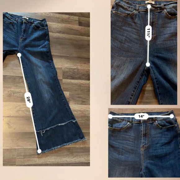 Dance & Marvel Boutique High Rise Wide Leg Raw Hem Patch Jeans L - Picture 6 of 6